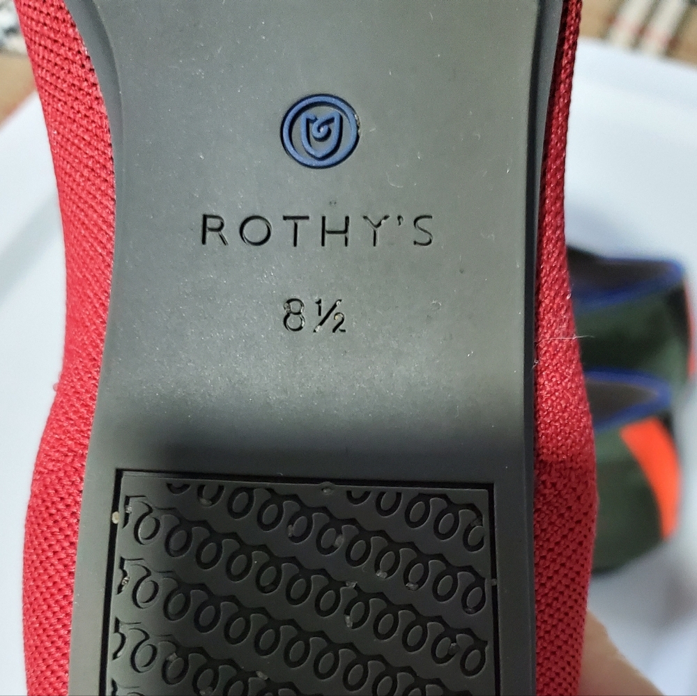 Rothy’s Red Knit Ballet Flats Women 8.5 Blue Trim Washable Slip On Comfort Shoes - Picture 3 of 4